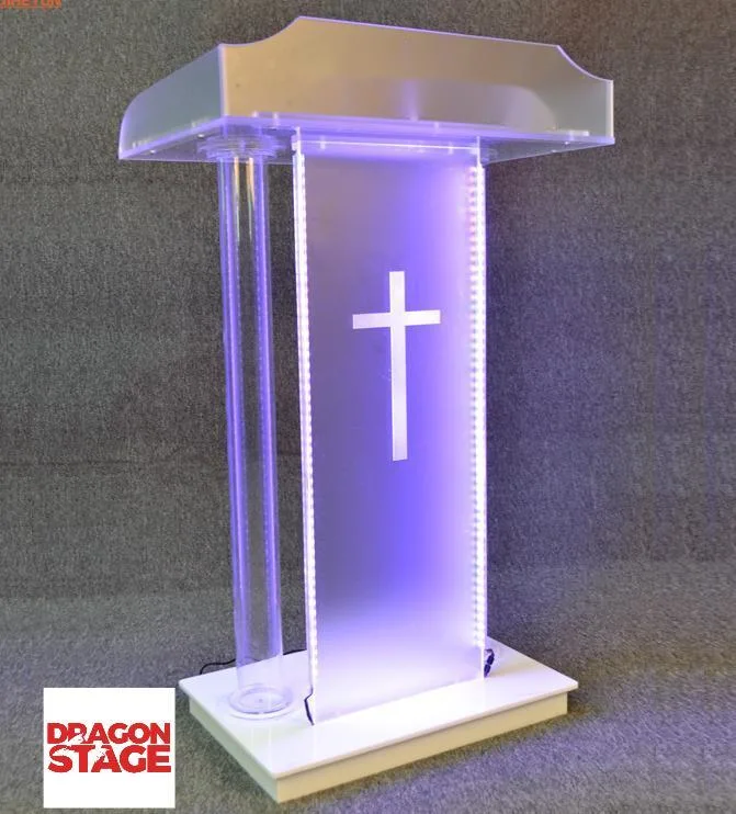 Dragonstage Acrylic Podium Plexiglass Pulpit Conference School Church Lectern with LED Light